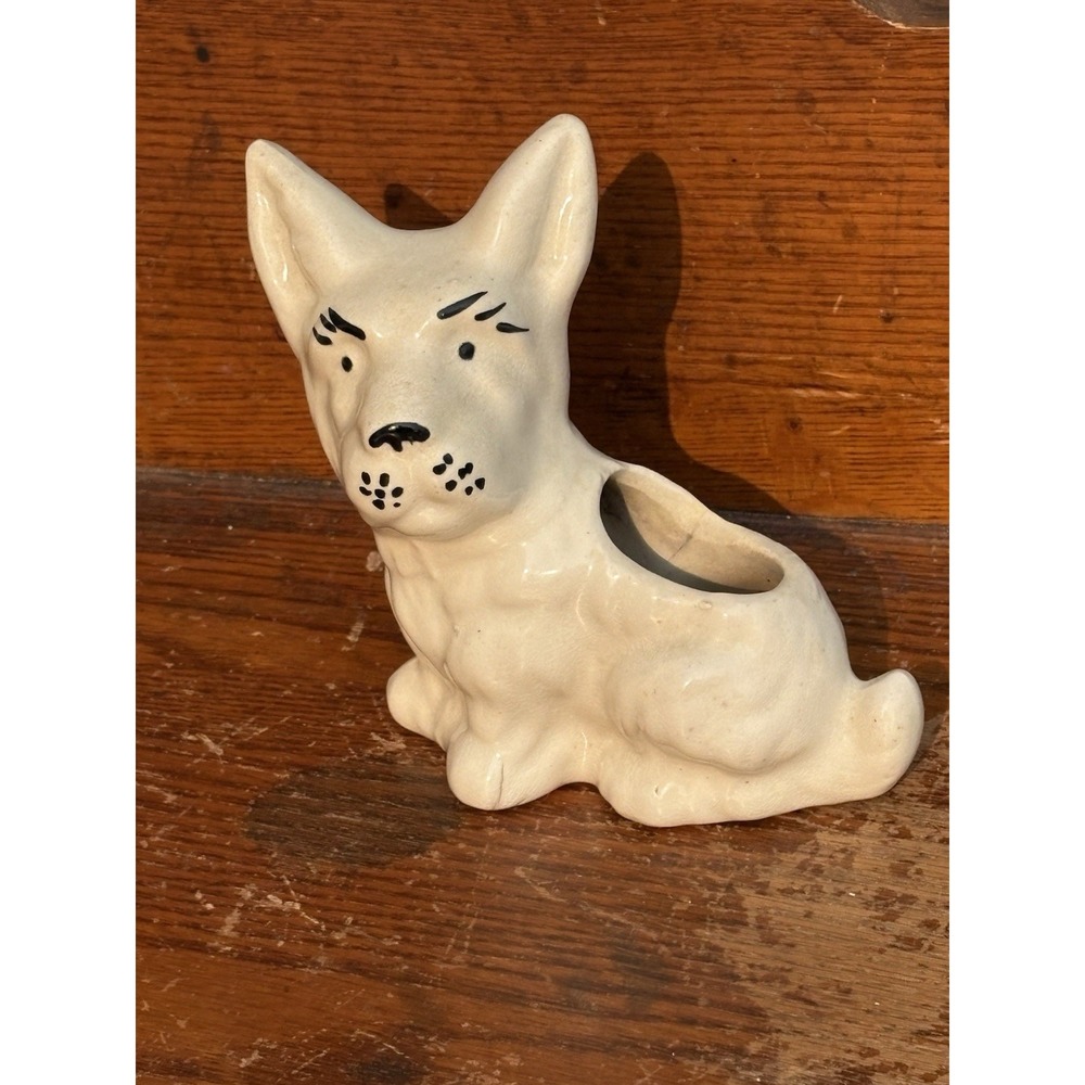 Vintage McCoy 1950s White Scottish Terrier Dog Porcelain Planter